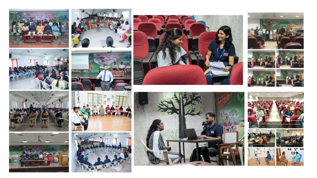 Group of PKR Arts College for Women students attending a placement drive with recruiters.