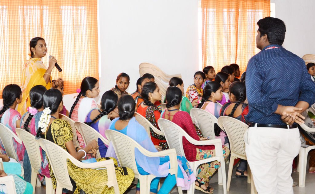 Group of PKR Arts College for Women students participating in placement training at the college.