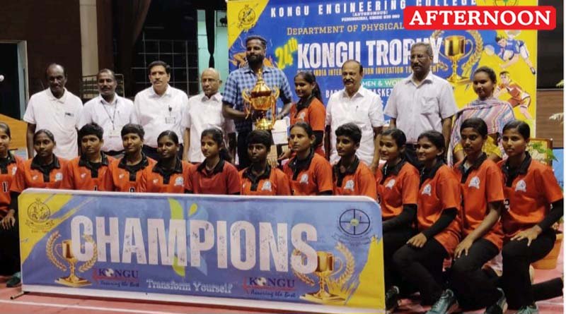 PKR Arts College women’s kabaddi team celebrating bronze medal in CM Trophy 2025 at Chennai